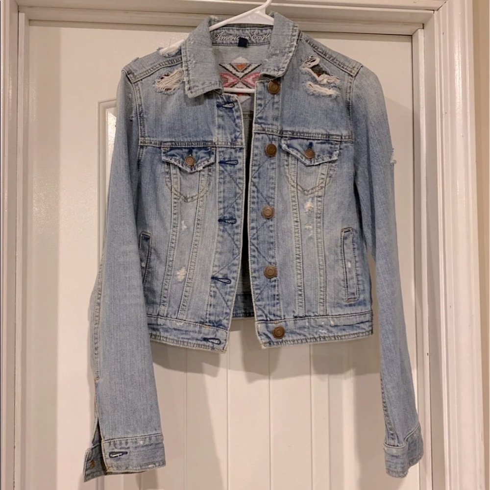 American Eagle Embroidered Denim Jacket